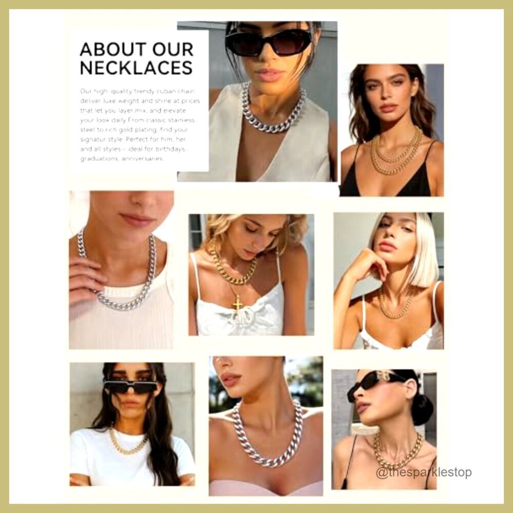 Chunky Gold Plated Stainless Steel Cuban Link Choker Necklace - Picture 5 of 7